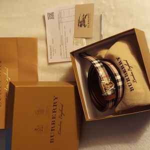 Thomas Burberry Monogram plaque buckle belt